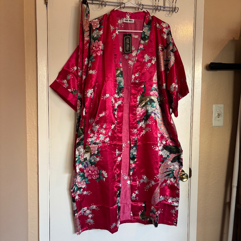 Hot Pink Satin Kimono
